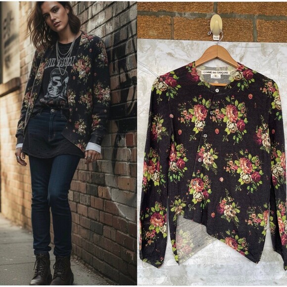 Comme des Garcons Sweaters - Comme des Garçons floral print asymmetrical cardigan size medium
